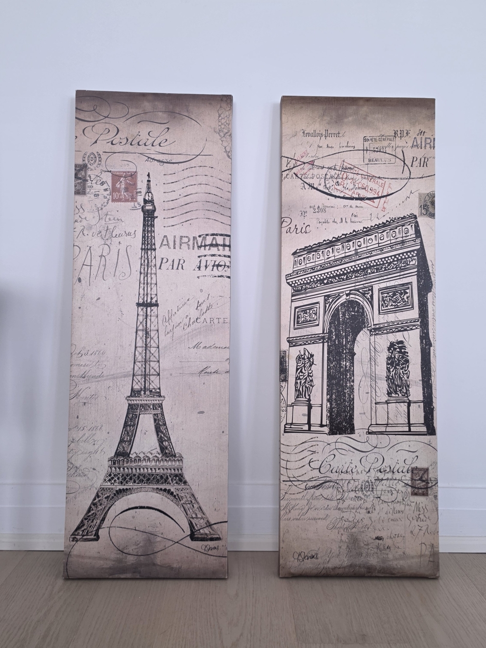 Vintage Paris Landmark Wall Art SetOf2 (Eiffel Tower&Arc de Triomphe)Beige/Brown